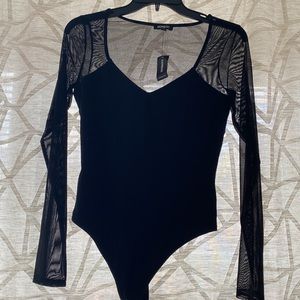 NWT Express Mesh Deep-V Black Bodysuit S